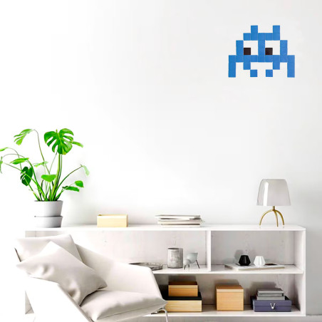 Pixel Box Invader Bleu - Mosaïque Classic signé Fenel & Arno