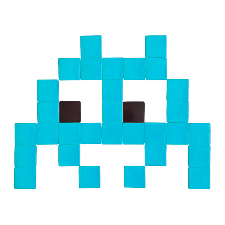 Pixel Box Invader Cyan - Mosaïque Classic signé Fenel & Arno