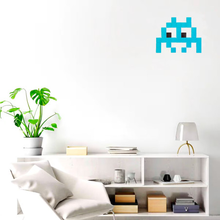 Pixel Box Invader Cyan - Mosaïque Classic signé Fenel & Arno