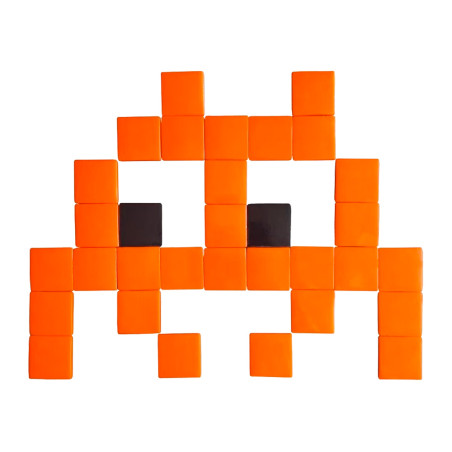 Pixel Box Invader Orange - Mosaïque Classic signé Fenel & Arno