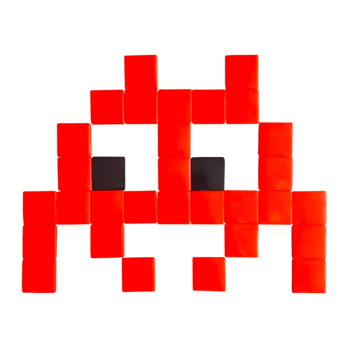 Pixel Box Invader Rouge - Mosaïque Classic signé Fenel & Arno