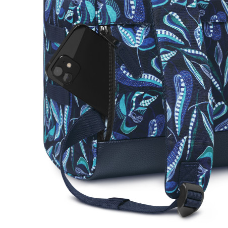 Sac à Dos Cabaia Adventurer Fontainebleau - Bleu à Motifs - taille Médium - Pochette Arrière