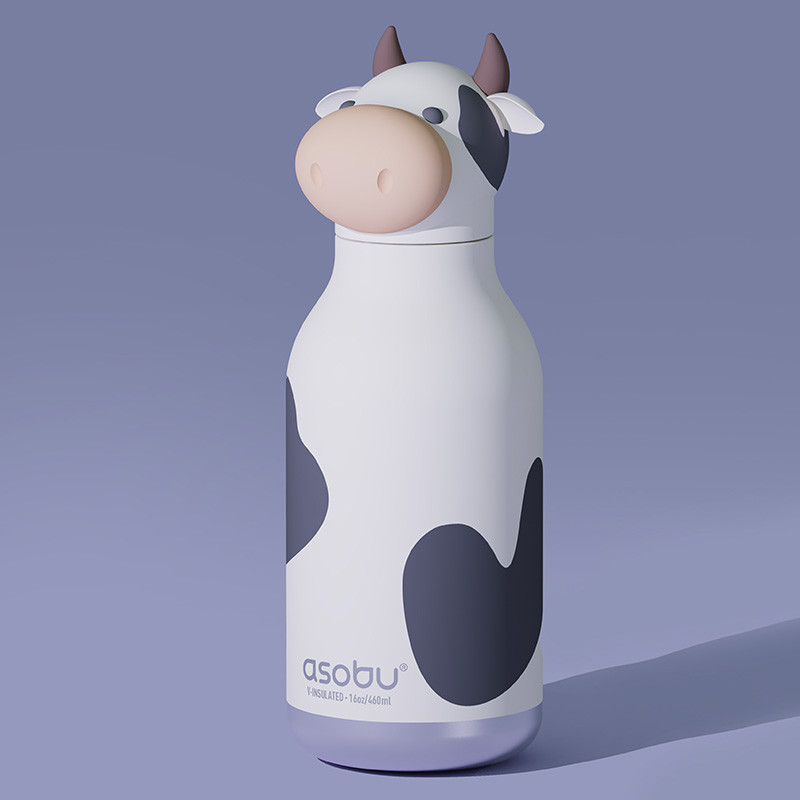 Gourde Isotherme Bestie Cow - Asobu - Une vache de 350 ml pour un lait chaud ou froid !