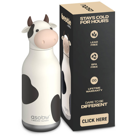 Gourde Isotherme Bestie Cow - Asobu - Une vache de 350 ml pour un lait chaud ou froid !
