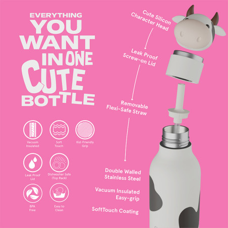 Gourde Isotherme Bestie Cow - Asobu - Une vache de 350 ml pour un lait chaud ou froid !