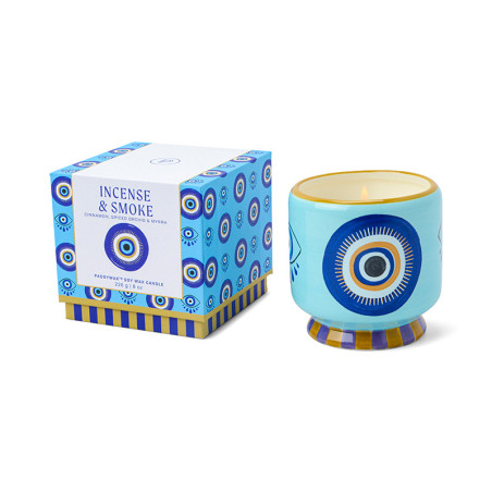 Bougie Parfumée Eye - Encens et Fumée signé Paddywax. Le bleu et doré de la Collection Adopo