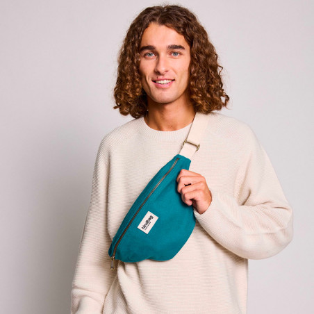 Sac banane Olivia Bleu Paon en coton - Hindbag - Accessoire mode