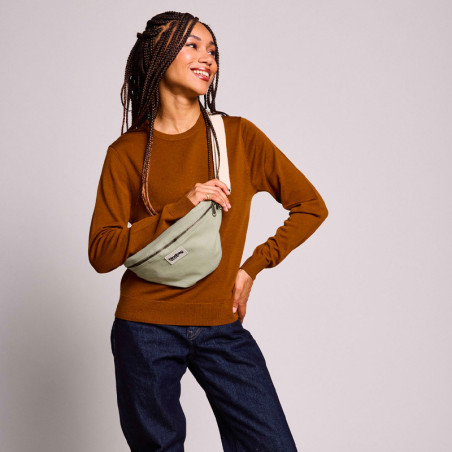 Banane Olivia Hindbag en coton vert argile - portée en bandoulière - Sac mixte Homme & Femme