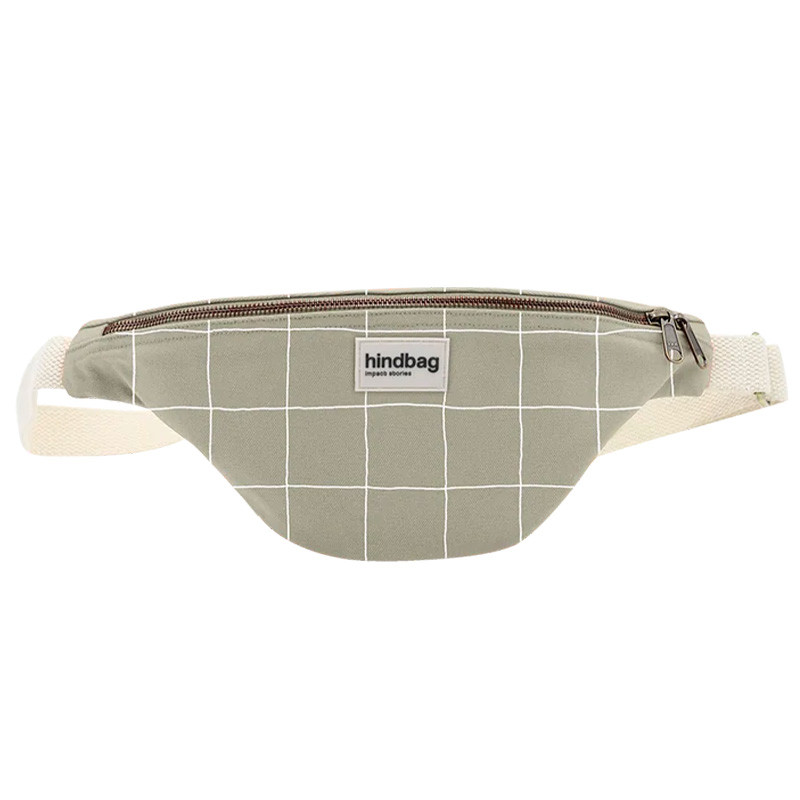 Banane Olivia Hindbag en coton vert argile à Carreaux - portée en bandoulière - Sac mode écoresponsable