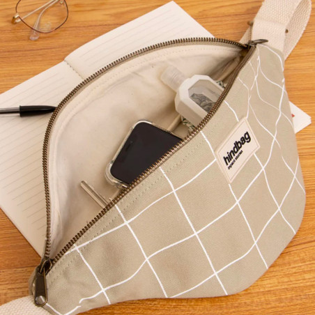 Banane Olivia Hindbag en coton vert argile à Carreaux - portée en bandoulière - Sac mode écoresponsable