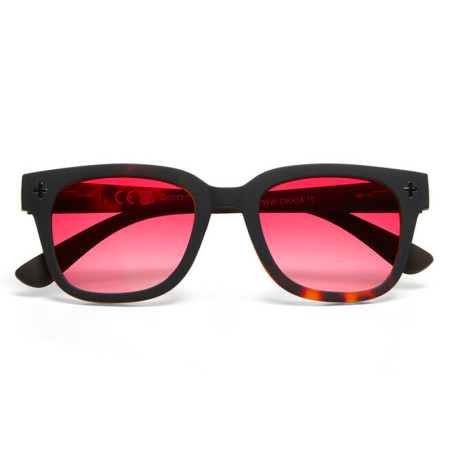 LUNETTES DE SOLEIL OKKIA GIOVANNI - COULEURS HAVANA BLACK ET VERRES ROUGE | OK012-BK-RD