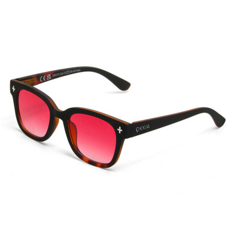 LUNETTES DE SOLEIL OKKIA GIOVANNI - COULEURS HAVANA BLACK ET VERRES ROUGE | OK012-BK-RD
