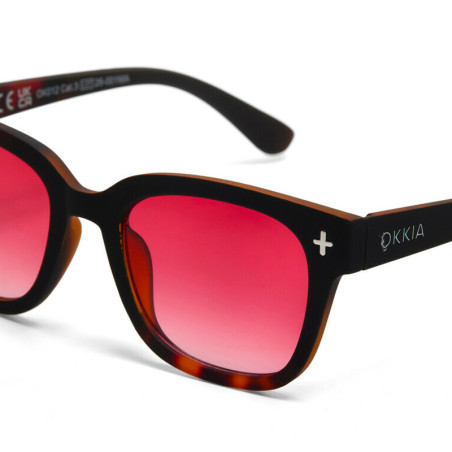 LUNETTES DE SOLEIL OKKIA GIOVANNI - COULEURS HAVANA BLACK ET VERRES ROUGE | OK012-BK-RD