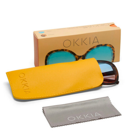 LUNETTES DE SOLEIL OKKIA ANNA -  GRAND FORMAT - HAVANA ET VERRES BLUE PINK - OK019 CH-BP