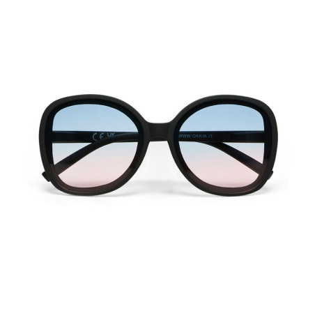 LUNETTES DE SOLEIL OKKIA ANNA -  GRAND FORMAT - NOIR ET VERRES BLUE PINK - OK019 BK-BP