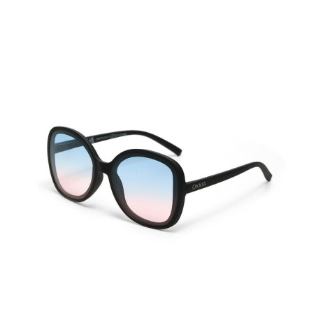 LUNETTES DE SOLEIL OKKIA ANNA -  GRAND FORMAT - NOIR ET VERRES BLUE PINK - OK019 BK-BP