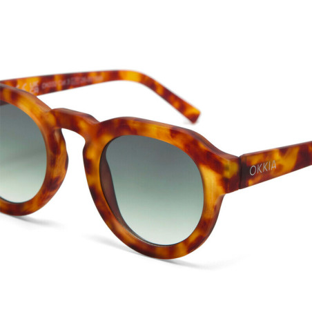 LUNETTES DE SOLEIL OKKIA ZENO - MONTURE RONDE SAHARA HAVANA ET VERRES GREEN - OK032-SH-GR