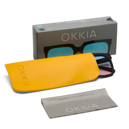 LUNETTES DE SOLEIL OKKIA ROMA - MONTURE COULEUR NOIR ET VERRE BLUE PINK - 0K040-BK-BP