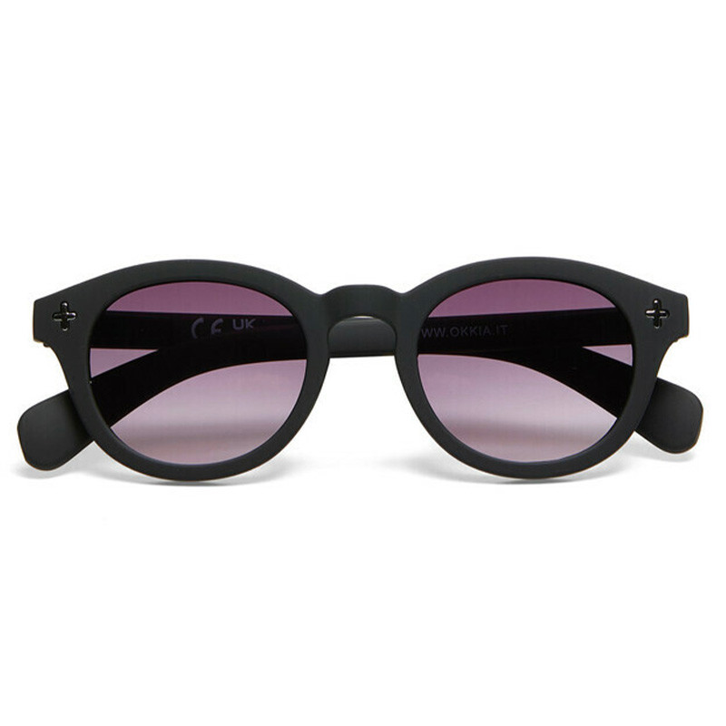 lunettes de soleil OKKIA Milano - Montures noir et ronde, verres noir - protection UV400 - OK048-BK