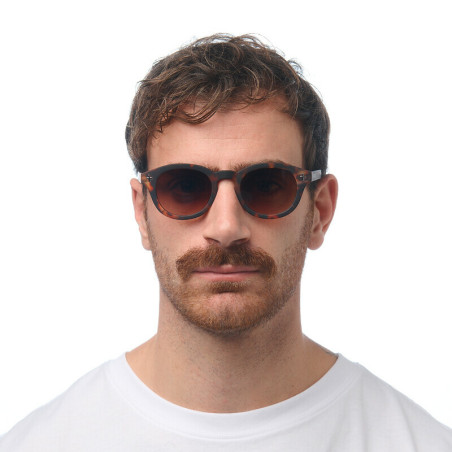 lunettes de soleil OKKIA Milano - Montures couleurs Havana, forme ronde, verres noir - protection UV400 - OK048-CH