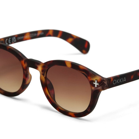 lunettes de soleil OKKIA Milano - Montures couleurs Havana, forme ronde, verres noir - protection UV400 - OK048-CH