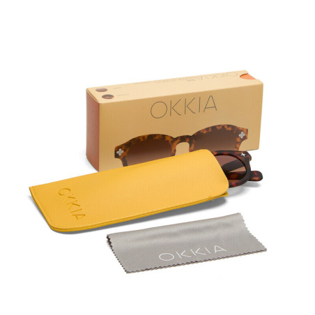 lunettes de soleil OKKIA Milano - Montures couleurs Havana, forme ronde, verres noir - protection UV400 - OK048-CH