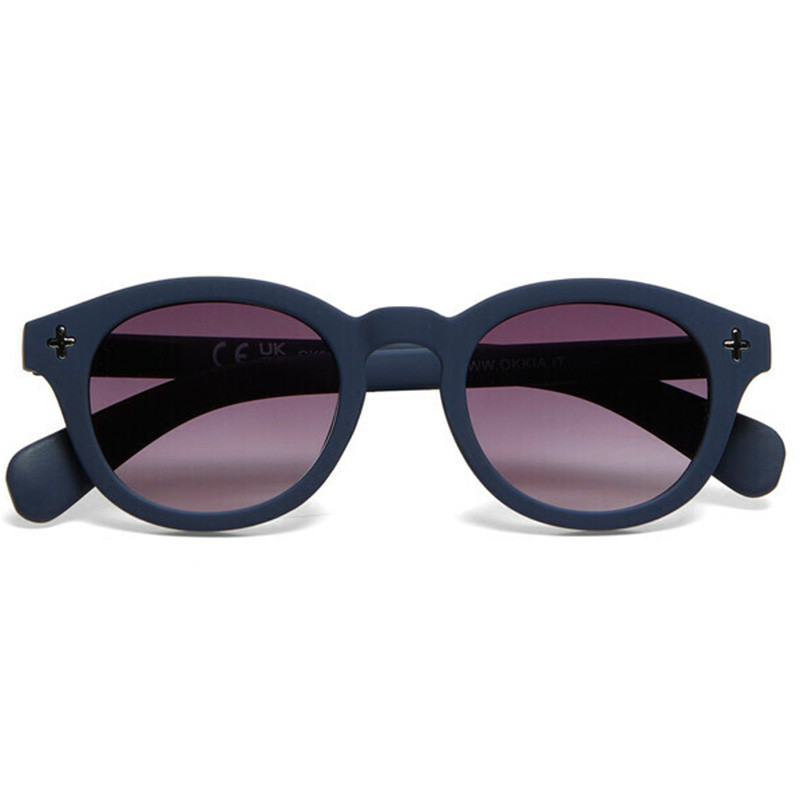 lunettes de soleil OKKIA Milano - Montures couleurs Midnight bleu, forme ronde, verres noir - protection UV400 - OK048-MN