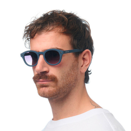 lunettes de soleil OKKIA Milano - Montures couleurs Midnight bleu, forme ronde, verres noir - protection UV400 - OK048-MN
