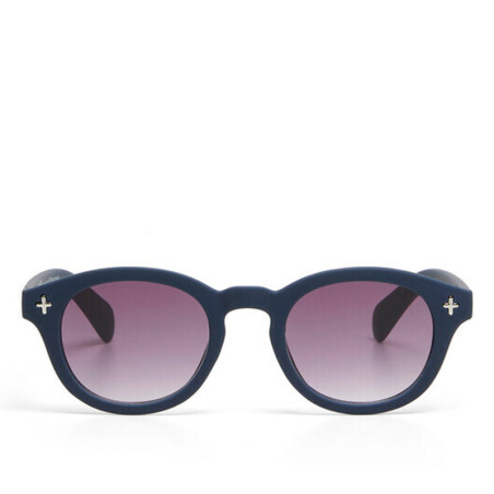 lunettes de soleil OKKIA Milano - Montures couleurs Midnight bleu, forme ronde, verres noir - protection UV400 - OK048-MN