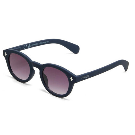 lunettes de soleil OKKIA Milano - Montures couleurs Midnight bleu, forme ronde, verres noir - protection UV400 - OK048-MN