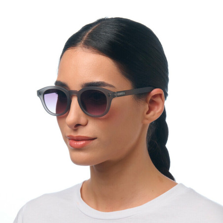 lunettes de soleil OKKIA Milano - Montures noir smoke, forme ronde, verres noir - protection UV400 - OK048-TSM