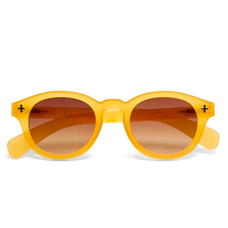 lunettes de soleil OKKIA Milano - Montures Jaune Giallo, forme ronde, verres marron - protection UV400 - OK048-TYE