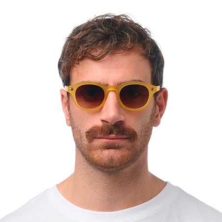 lunettes de soleil OKKIA Milano - Montures Jaune Giallo, forme ronde, verres marron - protection UV400 - OK048-TYE