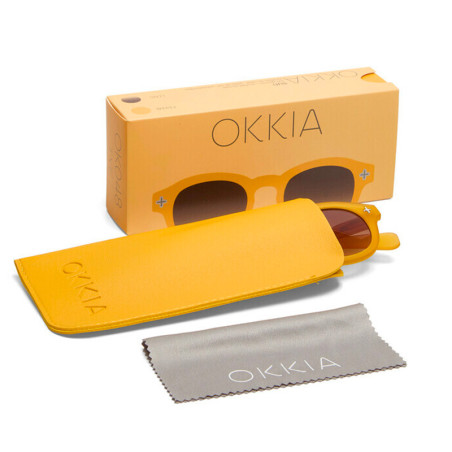 lunettes de soleil OKKIA Milano - Montures Jaune Giallo, forme ronde, verres marron - protection UV400 - OK048-TYE