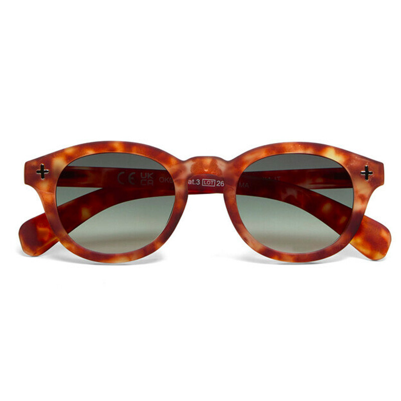 Lunettes de soleil OKKIA Milano - Montures Sahara Havana Giallo, forme ronde, verres Green - protection UV400 - OK048-TYE
