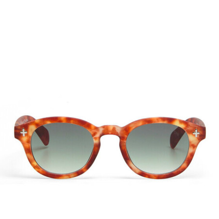 Lunettes de soleil OKKIA Milano - Montures Sahara Havana Giallo, forme ronde, verres Green - protection UV400 - OK048-TYE