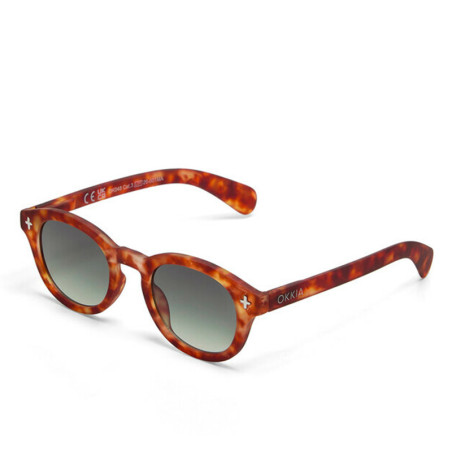 Lunettes de soleil OKKIA Milano - Montures Sahara Havana Giallo, forme ronde, verres Green - protection UV400 - OK048-TYE