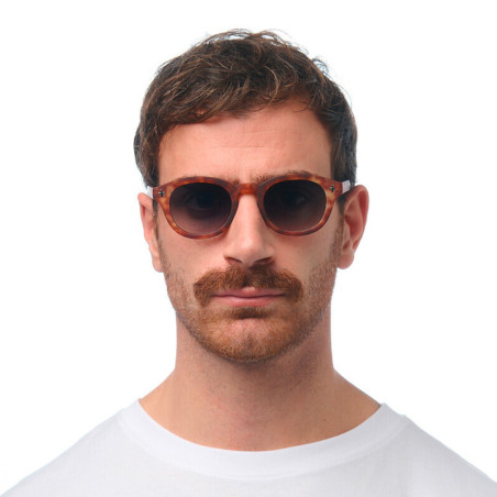 Lunettes de soleil OKKIA Milano - Montures Sahara Havana Giallo, forme ronde, verres Green - protection UV400 - OK048-TYE