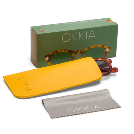 Lunettes de soleil OKKIA Milano - Montures Sahara Havana Giallo, forme ronde, verres Green - protection UV400 - OK048-TYE