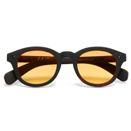 Lunettes de soleil OKKIA Milano - Montures Havana Black, forme ronde, verres Jaune - protection UV400 - OK048-B3H-YE