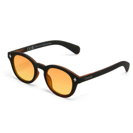 Lunettes de soleil OKKIA Milano - Montures Havana Black, forme ronde, verres Jaune - protection UV400 - OK048-B3H-YE
