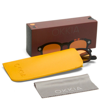 Lunettes de soleil OKKIA Milano - Montures Havana Black, forme ronde, verres Jaune - protection UV400 - OK048-B3H-YE