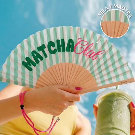 Éventail Fisura " MATCHA CLUB" pliable pour homme et femme, idéal contre la chaleur.
