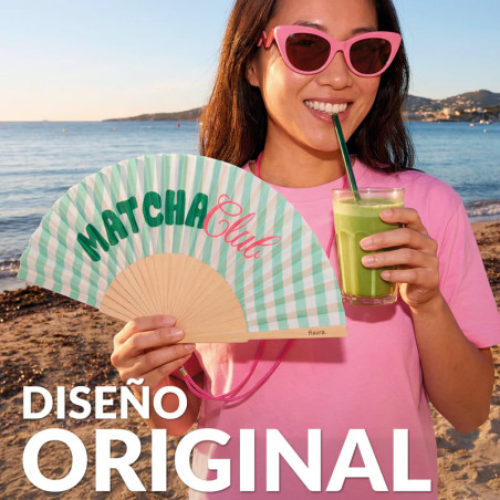 Éventail Fisura " MATCHA CLUB" pliable pour homme et femme, idéal contre la chaleur.