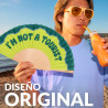 Éventail Fisura " I'M NOT A TOURISTE" pliable pour homme et femme, idéal contre la chaleur.