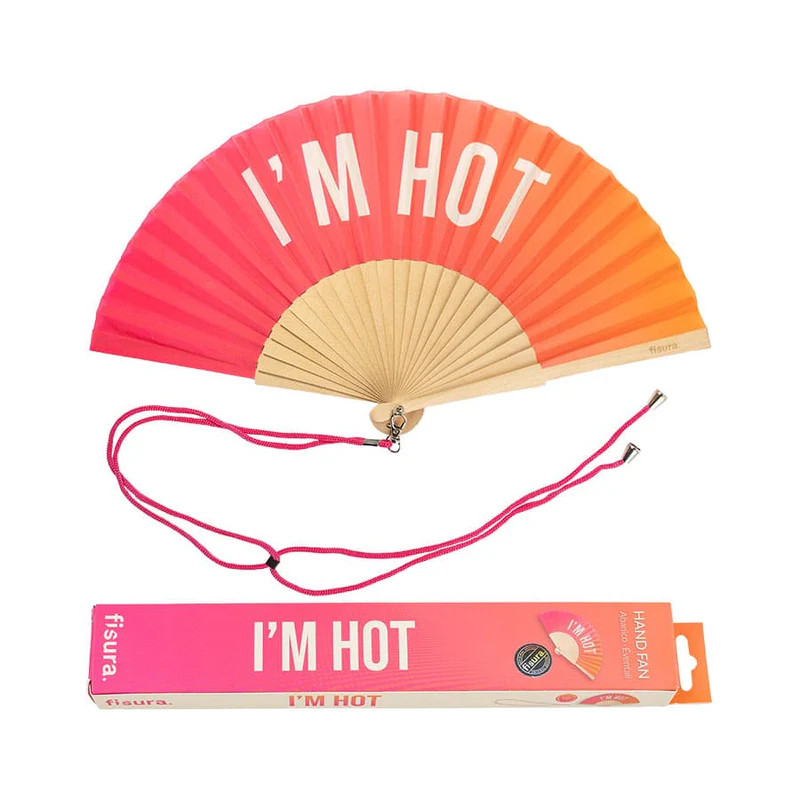 Éventail "I'M HOT" de Fisura en dégradé Orange | Pliable pour homme et femme, idéal contre la chaleur.