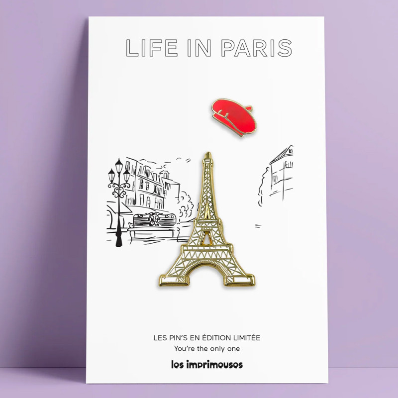Life in Paris by Les Imprimeuses, un double Pin’s sur l'art de vivre parisien.