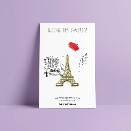 Life in Paris by Les Imprimeuses, un double Pin’s sur l'art de vivre parisien.