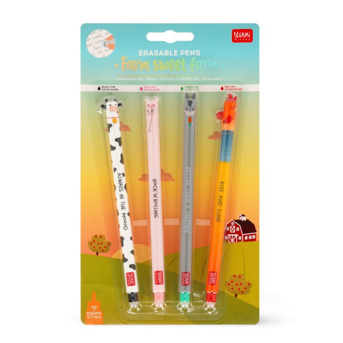Pack 4 Stylo Erasable Legami EPSET0011 – écriture fluide, correction instantanée et design irrésistiblement ludique