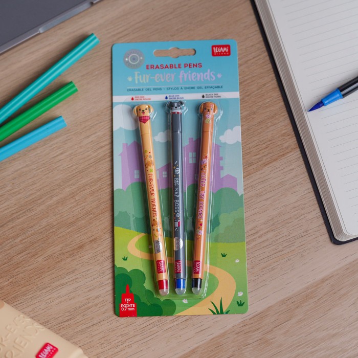Set de 3 Stylos Gel Effaçables Legami –  personnages Golden + Bulldog pour vous apporter une touche de créativité